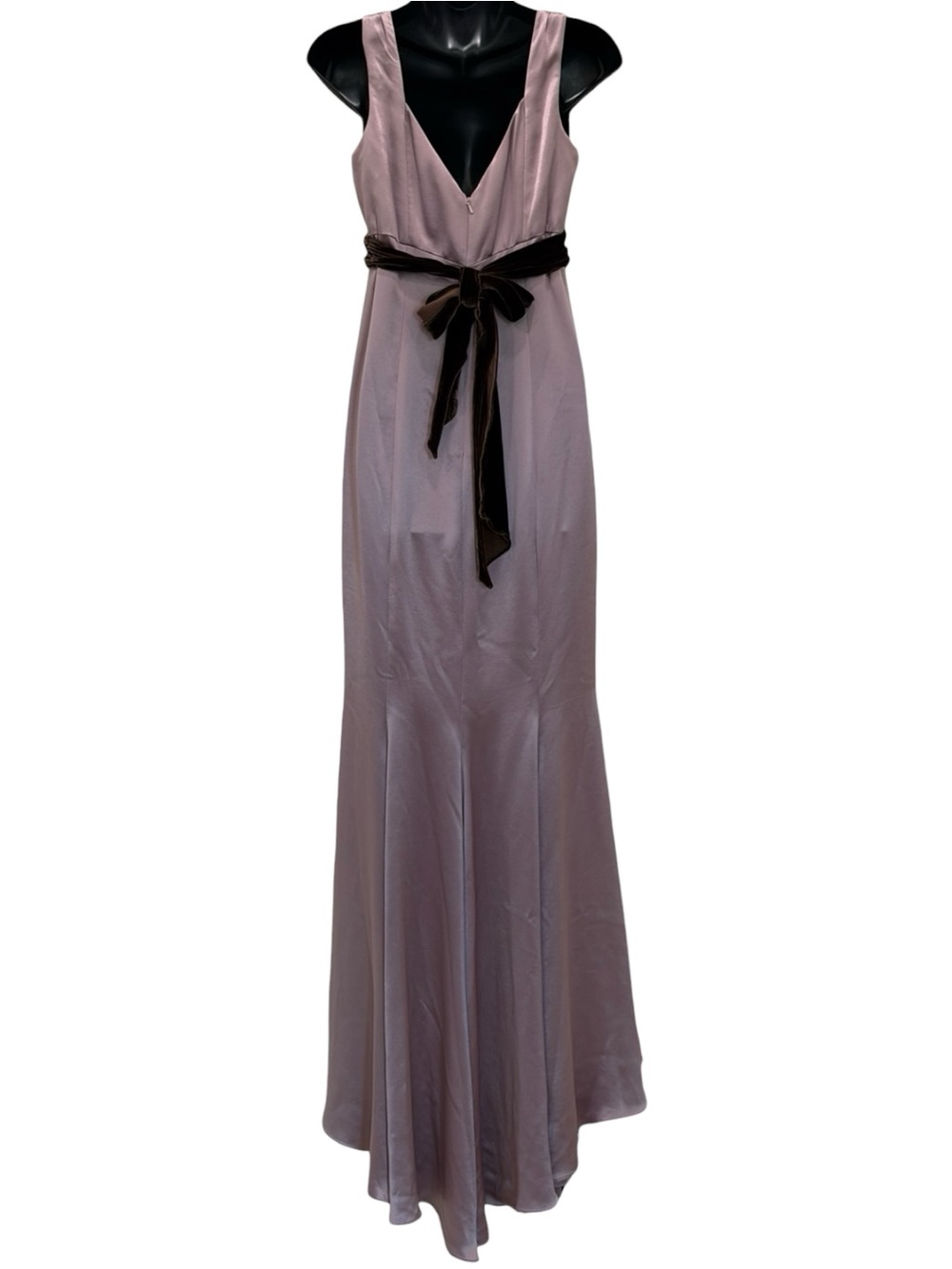 Vera Wang Lavender Silk Chiffon Mermaid Evening Gown Velvet Sash Formal Dress - Picture 8 of 11